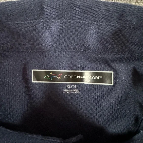 Greg Norman XL Tall Long Sleeve Navy Blue Performance Polo Shark Logo Golf - Picture 3 of 6